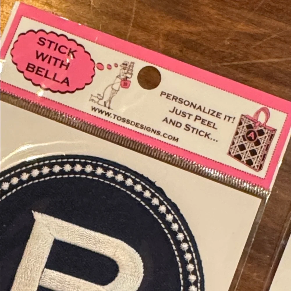 NIP TOSS Designs Peel & Stick Embroidered B Initial Patch Bella Set 2 Blue White